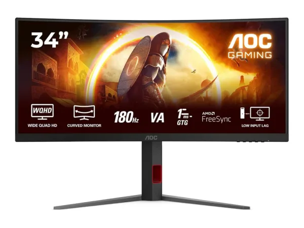 AOC Gaming Curved Monitor CU34G4, 34", WQHD 3440x1440, 180Hz, 1 ms, HDMI*2/DP, HAS/Swivel/Tilt