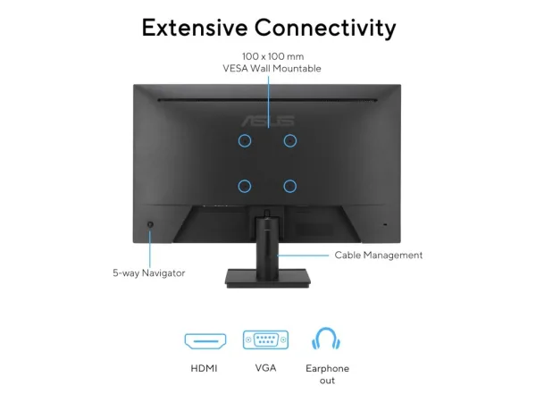 ASUS LED IPS Gaming Monitor VA279HG, 27",Full HD 1920x1080, 120Hz, 1 ms, 1500:1,Eye Care, VGA/HDMI