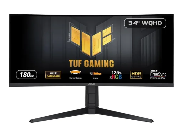 ASUS TUF Gaming Curved Monitor VG34VQL3A, 34" WQHD 3440x1440, 180Hz, 1ms, DP*2/HDMI*2, USB Hub, HAS