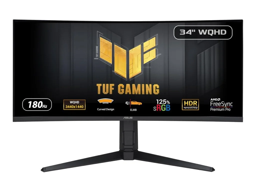 ASUS TUF Gaming Curved Monitor VG34VQL3A, 34" WQHD 3440x1440, 180Hz, 1ms, DP*2/HDMI*2, USB Hub, HAS