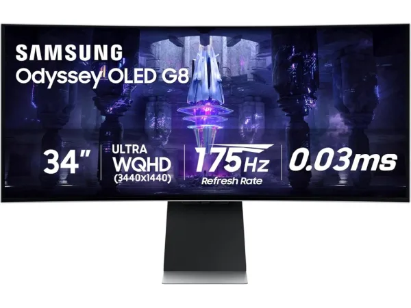 SAMSUNG 34" Odyssey OLED G8 G85SD, 3440 x 1440, 21:9, 0.03ms, 175Hz, DP, HDMI, USB Hub, 10W Speaker