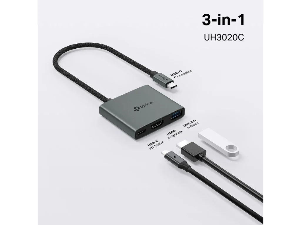 TP-LINK UH3020C USB Type-C 3 in 1 Hub 100W Power Delivery, HDMI 4K@60Hz, USB 3.0