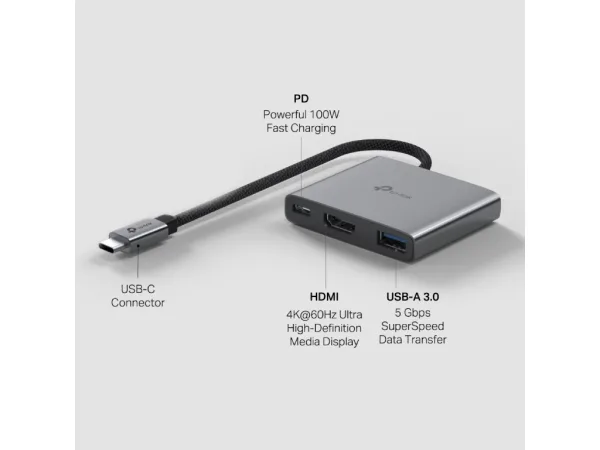 TP-LINK UH3020C USB Type-C 3 in 1 Hub 100W Power Delivery, HDMI 4K@60Hz, USB 3.0