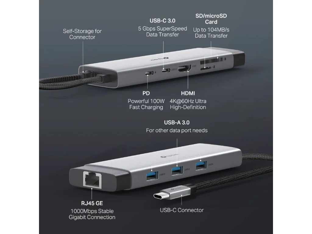 TP-LINK UH9120C USB Type-C 9 in 1 Hub 100W, 4K 60Hz HDMI, SD & microSD UHS-I,Gbps ethernet,3*USB 3.0