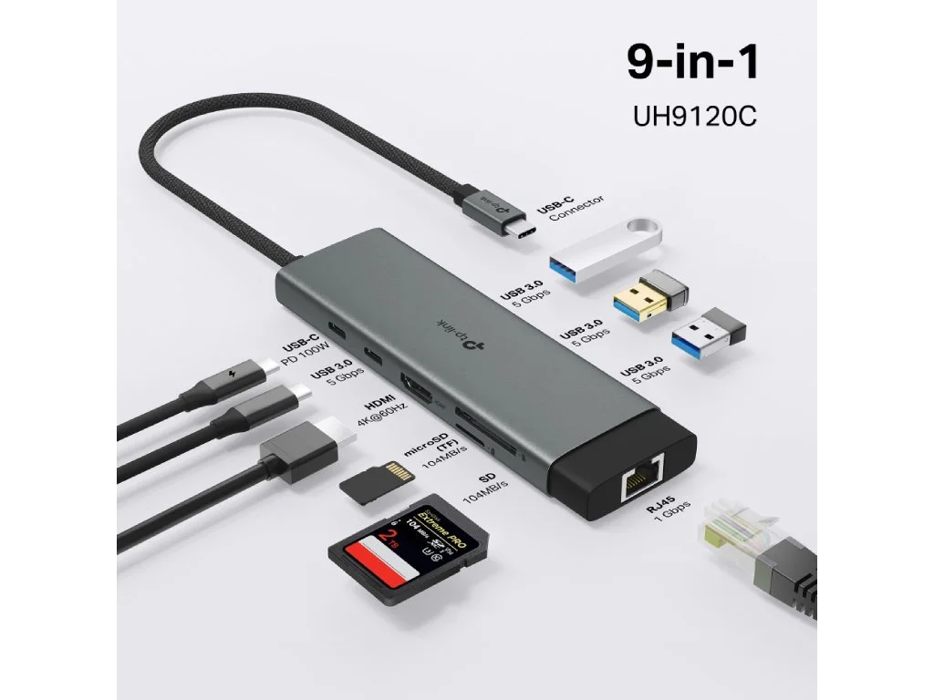 TP-LINK UH9120C USB Type-C 9 in 1 Hub 100W, 4K 60Hz HDMI, SD & microSD UHS-I,Gbps ethernet,3*USB 3.0
