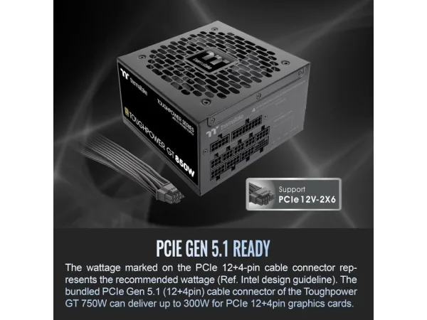 THERMALTAKE PSU Toughpower GT 850W 80 PLUS GOLD, ATX 3.1, fully modular, PCIe 12V-2x6 (12+4 pin)
