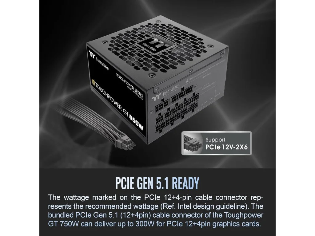 THERMALTAKE PSU Toughpower GT 850W 80 PLUS GOLD, ATX 3.1, fully modular, PCIe 12V-2x6 (12+4 pin)