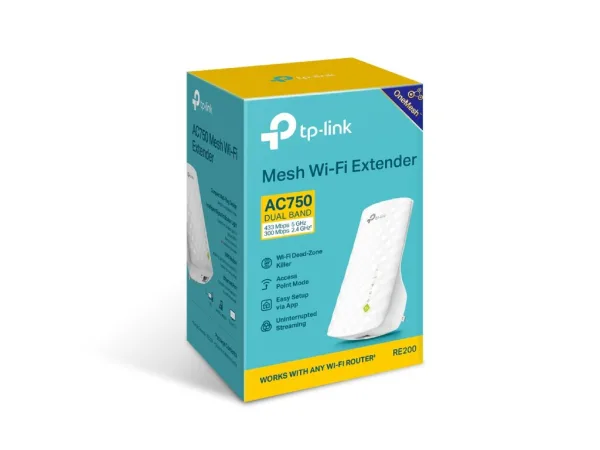 TP-LINK RE200 AC750 Mesh Wi-Fi Range Extender, extend to 185 m2, 1 10/100Mbps Ethernet Port (RJ45)