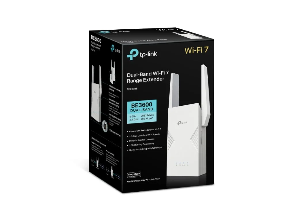 TP-LINK RE235BE BE3600 Dual-Band Wi-Fi 7 Range Extender, EasyMesh-Compatible, 1 2.5 Gbps LAN port
