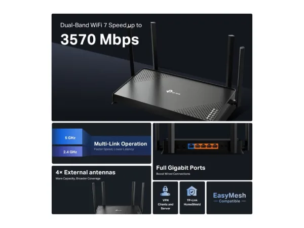 TP-LINK ARCHER BE220 BE3600 Dual-Band Wi-Fi 7 Router, EasyMesh-Compatible