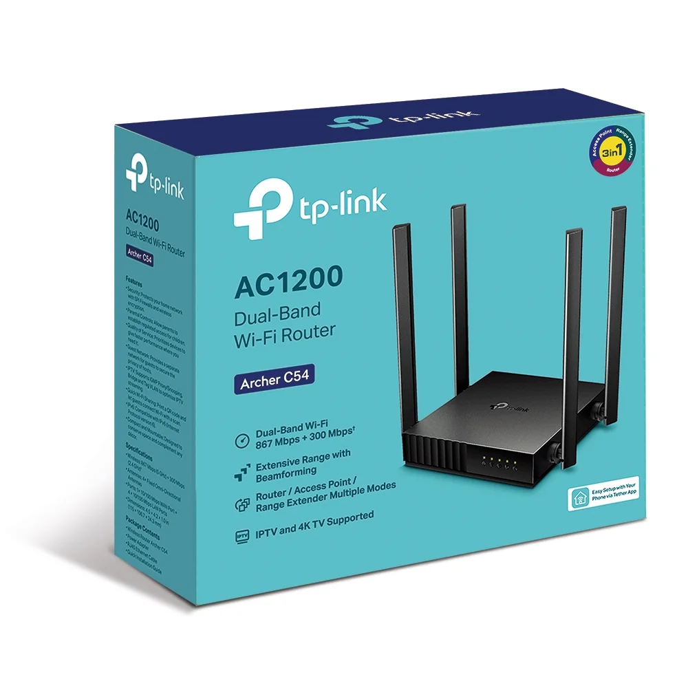 TP-LINK ARCHER C54 AC1200 Dual-Band Wi-Fi Router/AP/Range Extender, 4 Fixed Antennas