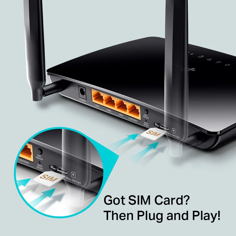 TP-LINK ARCHER MR200 AC750 Wireless Dual Band 4G LTE Router, 1 Nano SIM Card Slot