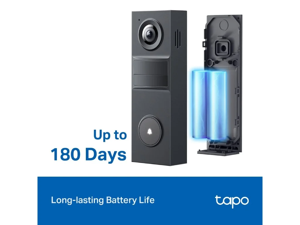 TP-LINK TAPO D205 Smart Video Doorbell Mini 2K Live View, Ultra-Wide 160 FOV, Built-in Battery, IP54