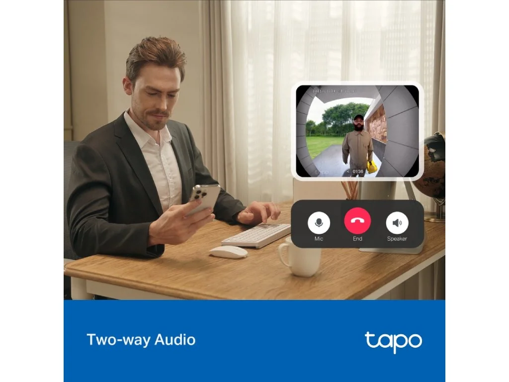 TP-LINK TAPO D205 Smart Video Doorbell Mini 2K Live View, Ultra-Wide 160 FOV, Built-in Battery, IP54