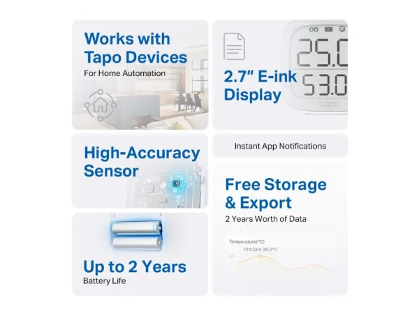 TP-LINK TAPO T315 Smart Temperature & Humidity Monitor, Real-Time Monitoring, 2.7" E-ink Display