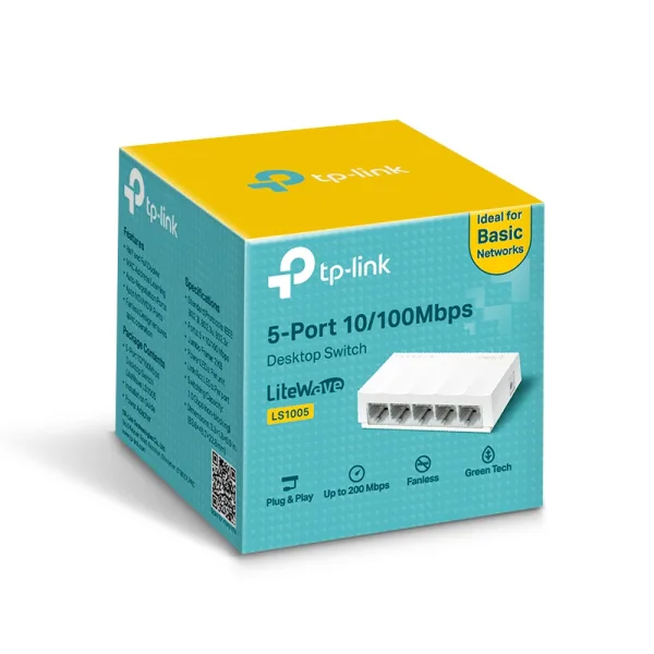 TP-LINK 5-Port 10/100Mbps Desktop Network Switch, LiteWave, Green Ethernet technology