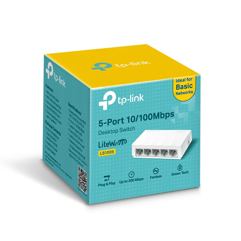 TP-LINK 5-Port 10/100Mbps Desktop Network Switch, LiteWave, Green Ethernet technology