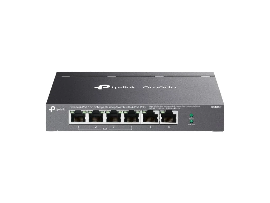 TP-LINK DS106P Omada 6-Port 10/100Mbps Unmanaged Desktop Switch with 4-Port PoE+, 67 W