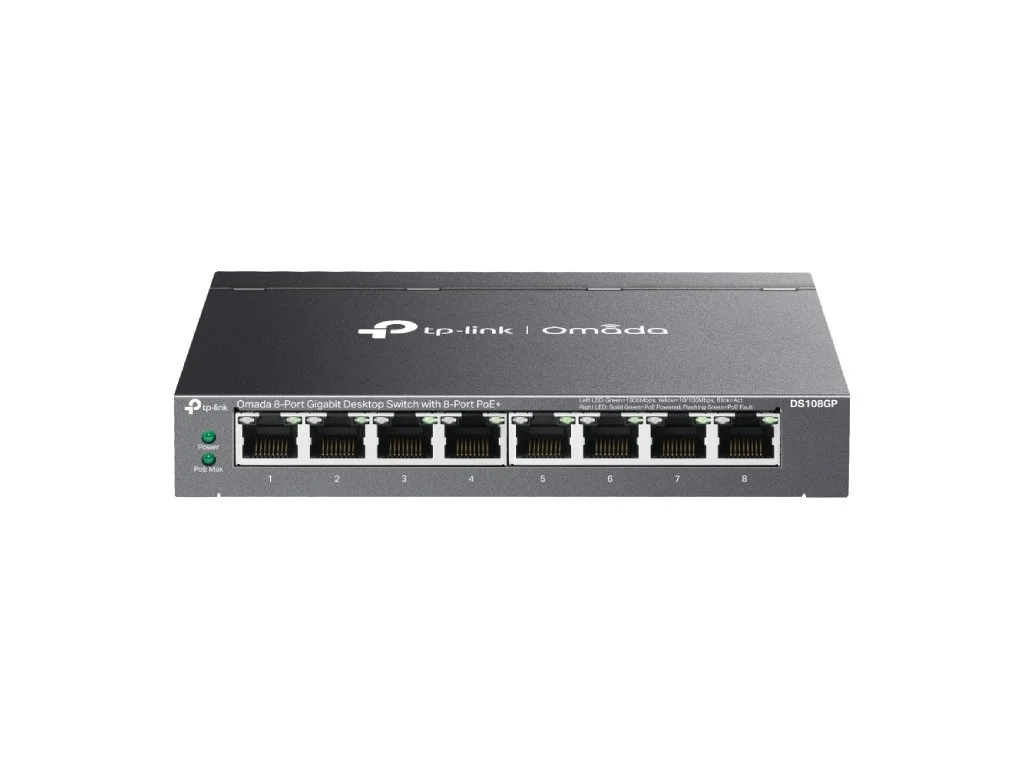 TP-LINK DS108GP Omada 8-Port Gigabit Unmanaged Desktop Switch with 8-Port PoE+, 65 W