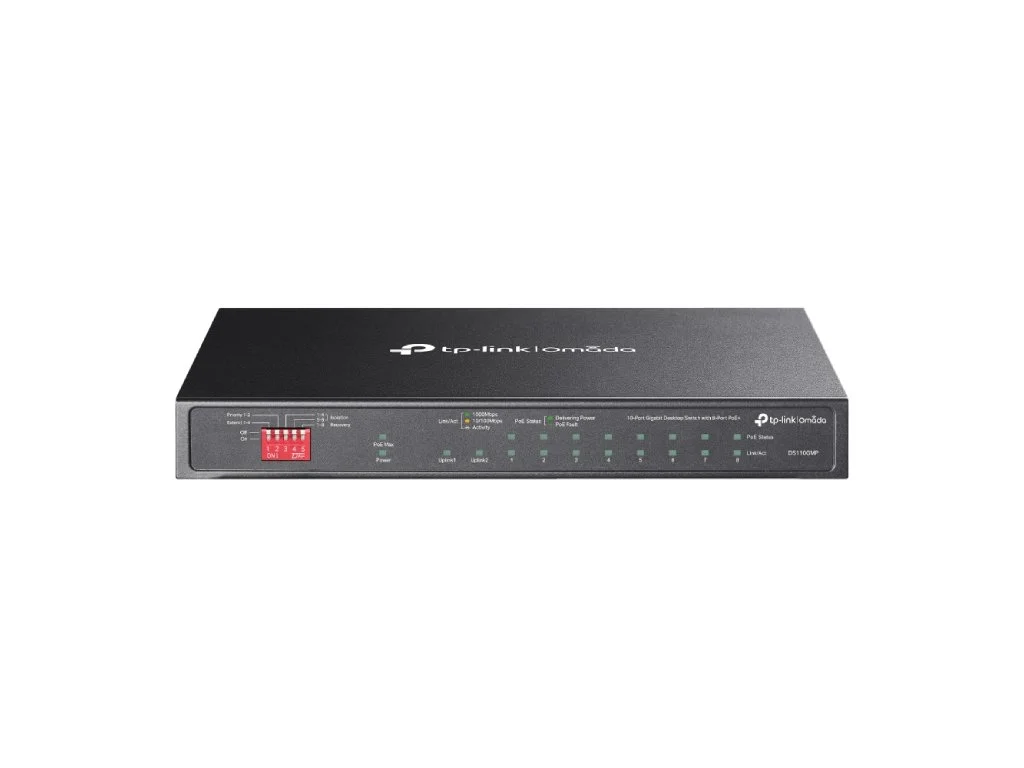 TP-LINK DS110GMP Omada 10-Port Gigabit Unmanaged Desktop Switch with 8-Port PoE+, 123W PoE budget