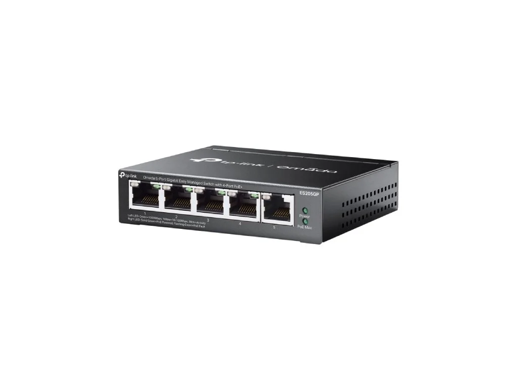 TP-LINK ES205GP Omada 5-Port Gigabit Easy Managed Switch with 4-Port PoE+, 65W Power Budget