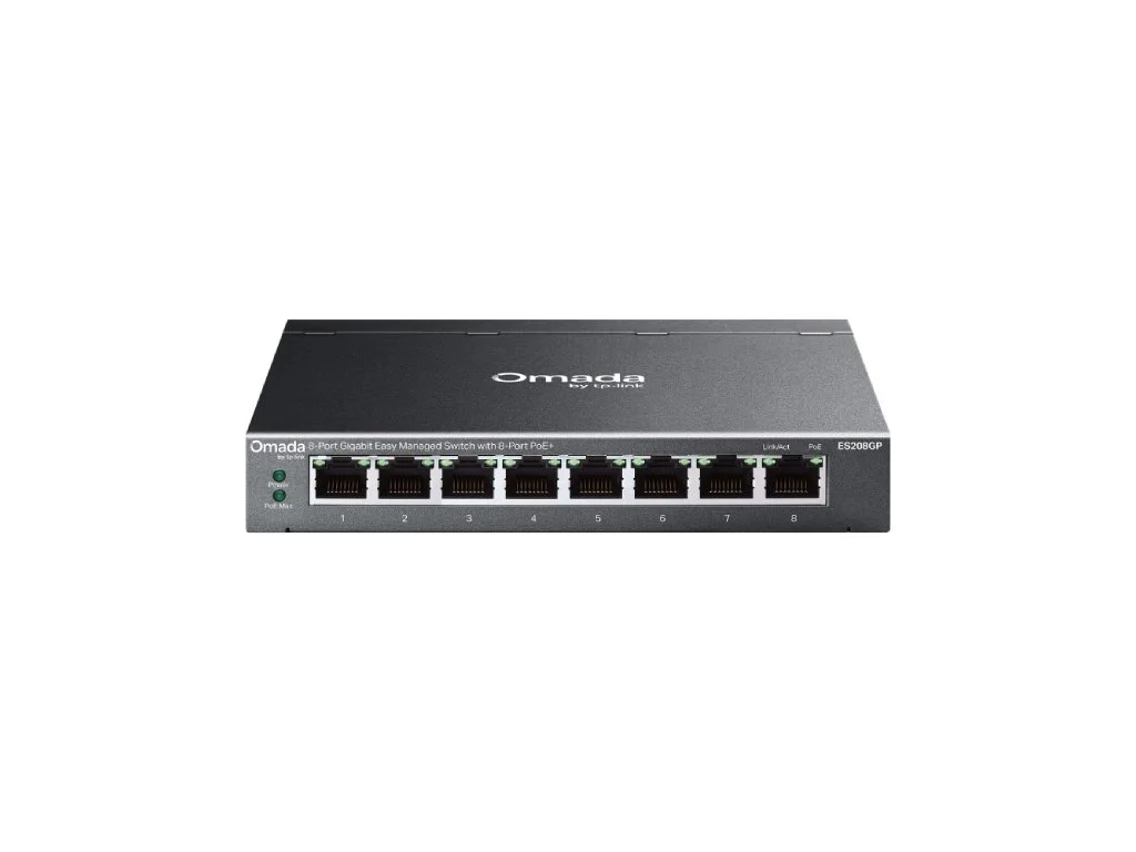 TP-LINK ES208GP Omada 8-Port Gigabit Easy Managed Switch with 8-Port PoE+, 64W Power Budget