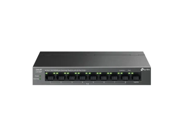 TP-LINK LS109P 9-Port 10/100Mbps Desktop Switch with 8-Port PoE+, 63 W PoE Budget, Up to 250 m