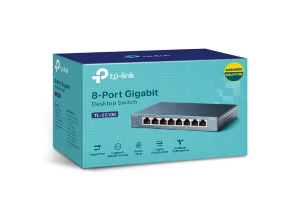 TP-LINK TL-SG108 8-Port Gigabit 10/100/1000Mbps Desktop Switch, Durable Metal Casing