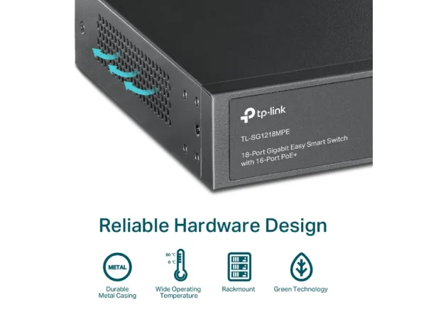 TP-LINK TL-SG1218MPE 18-Port Gigabit Easy Smart Switch with 16-Port PoE+, 250 W PoE power budget