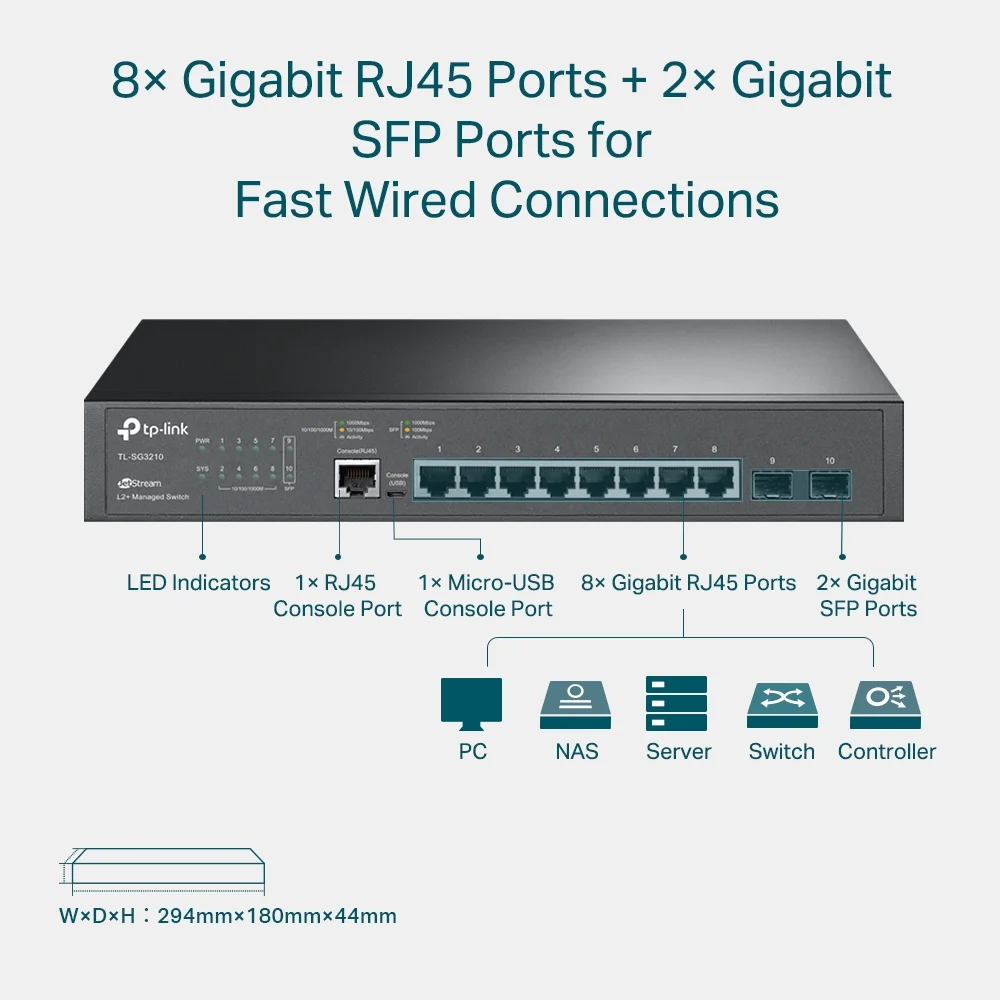 TP-LINK TL-SG3210 JetStream 8-Port Gigabit L2+ Managed Switch with 2 SFP Slots
