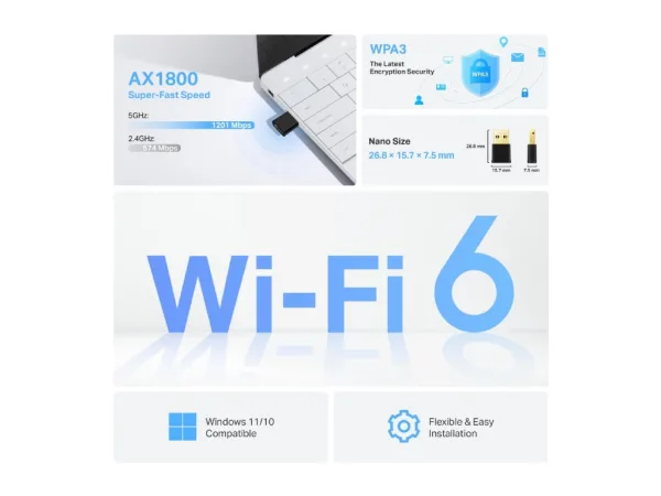 TP-LINK ARCHER TX20U NANO AX1800 Nano Wi-Fi 6 Dual Band Wireless USB Adapter