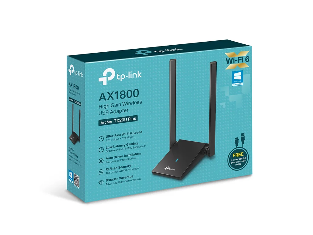 TP-LINK ARCHER TX20U Plus AX1800 Dual Antennas High Gain Wireless USB Adapter, WiFi6